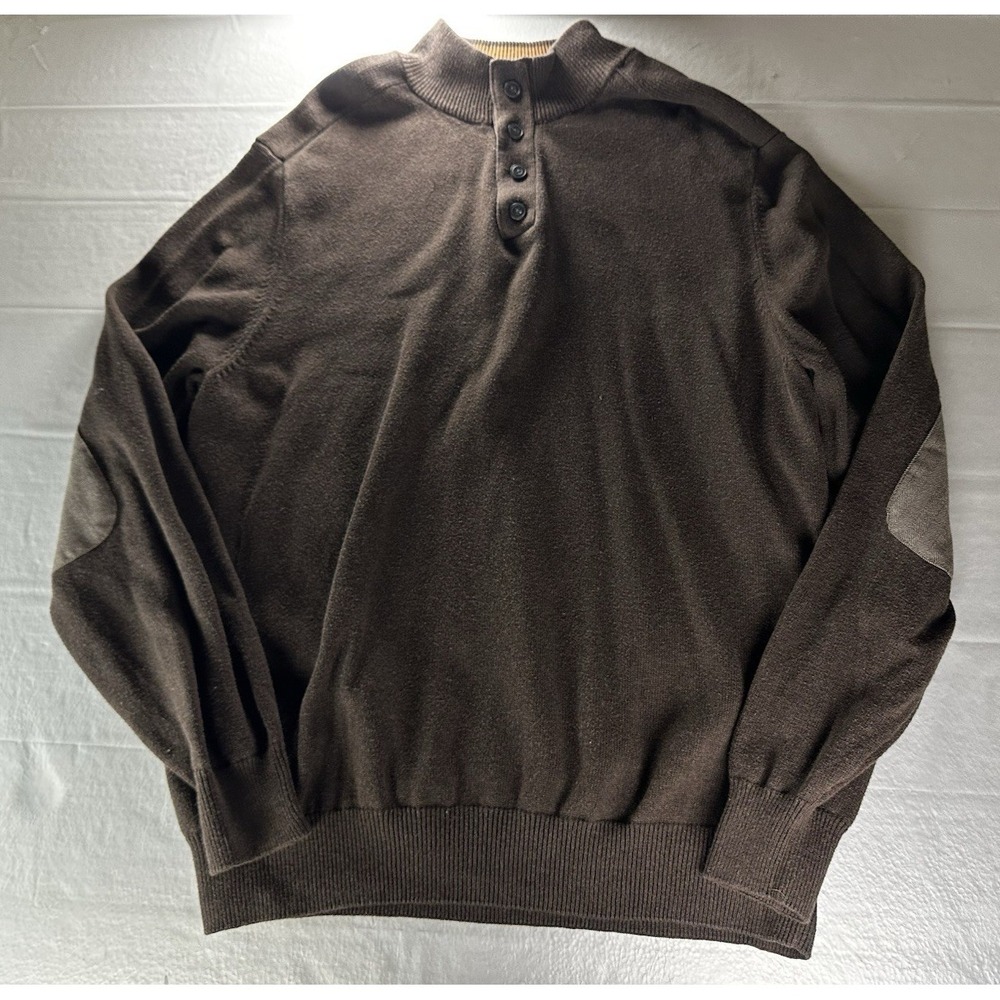 John Bartlett Consensus Sweater Mens Large Brown Cotton Elbow Patches Pullover‎